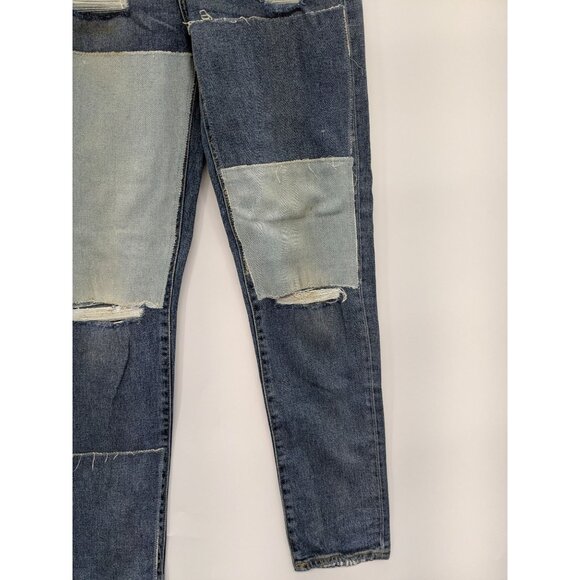 Distressed Denim Jeans Women Size 25.5 Straight Leg Y2K Streetwear Patchwork 90s - Picture 5 of 12